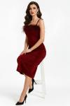 KADİFE İP ASKILI TÜYLÜ ELBİSE  Bordo