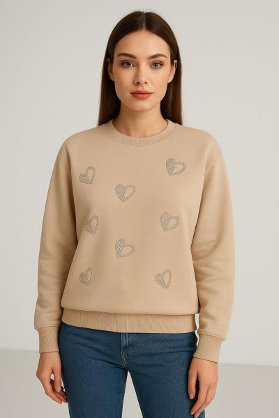 KALP DETAY ŞARDONLU SWEAT Bej