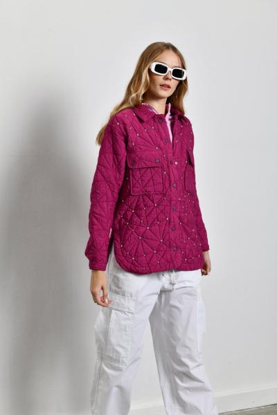 KAPİTONE TAŞ DETAYLI CEKET  Fuşya