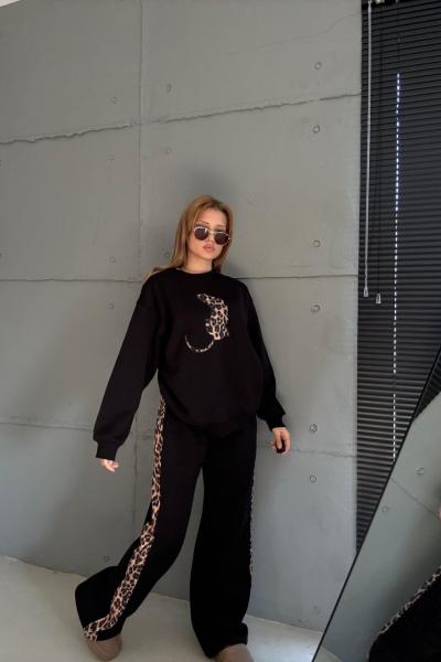 KAPLAN LEOPAR DETAY İKİLİ TAKIM Siyah