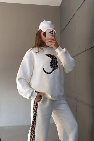 KAPLAN LEOPAR DETAY İKİLİ TAKIM Beyaz