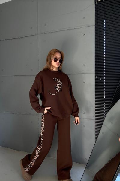 KAPLAN LEOPAR DETAY İKİLİ TAKIM Acı Kahve