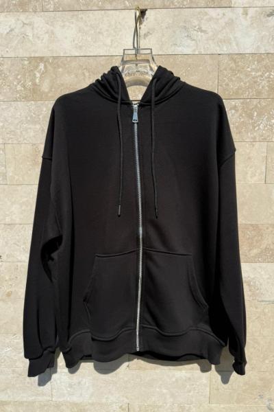 KAPŞONLU FERMUARLI HIRKA  Siyah