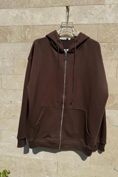 KAPŞONLU FERMUARLI HIRKA  Kahverengi