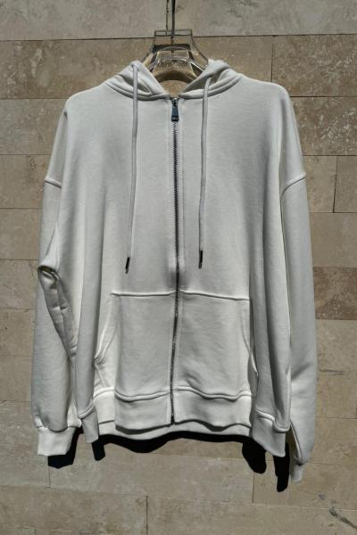 KAPŞONLU FERMUARLI HIRKA  Beyaz