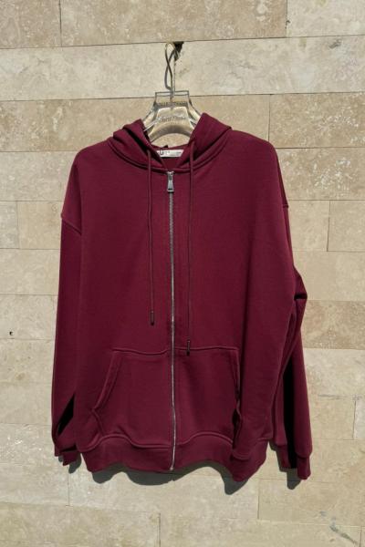 KAPŞONLU FERMUARLI HIRKA  Bordo