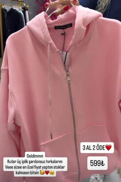 KAPŞONLU FERMUARLI HIRKA  Pembe