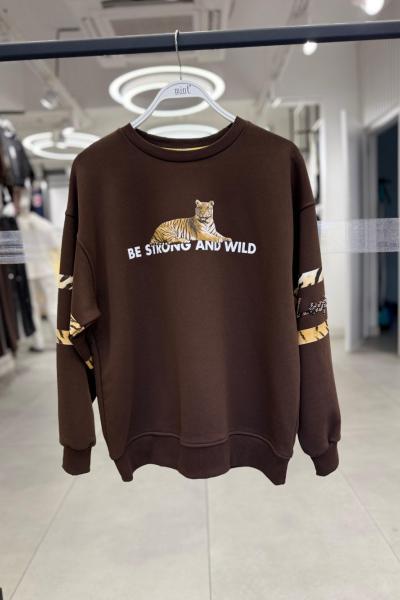 KOL LEOPAR YAZILI SARDONSUZ SWEAT 65 CM Acı Kahve