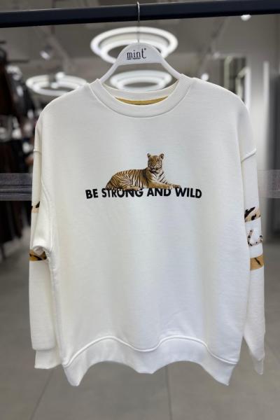 KOL LEOPAR YAZILI SARDONSUZ SWEAT 65 CM Beyaz