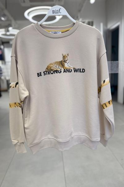 KOL LEOPAR YAZILI SARDONSUZ SWEAT 65 CM Bej