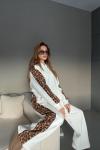 KOL VE PANTOLON LEOPAR DETAY İKİLİ TAKIM Beyaz