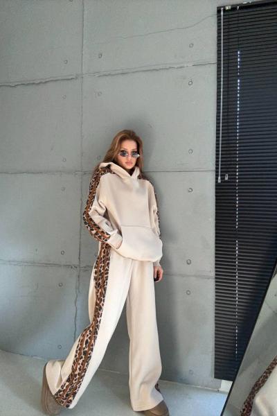 KOL VE PANTOLON LEOPAR DETAY İKİLİ TAKIM Bej