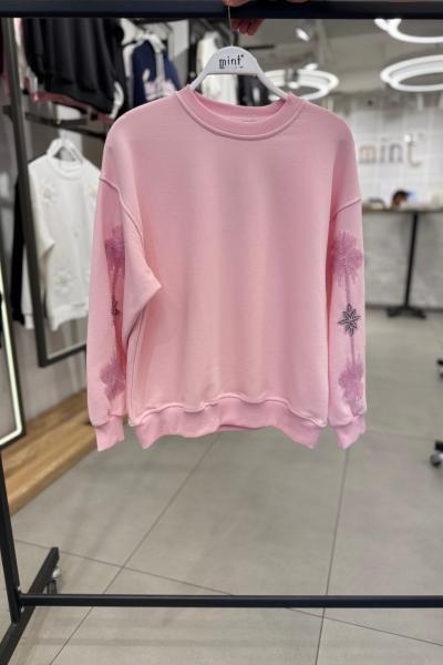 KOL YILDIZ BONCUK İŞLEMELİ ŞARDONSUZ SWEAT 65 CM  Pembe