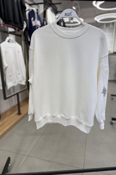 KOL YILDIZ BONCUK İŞLEMELİ ŞARDONSUZ SWEAT 65 CM  Beyaz