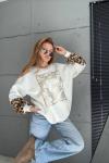 KOLLAR LEOPAR DESENLİ ŞARDONLU SWEAT  Beyaz