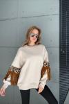 KOLLAR PÜSKÜL DETAYLI ŞARDONLU SWEAT Bej