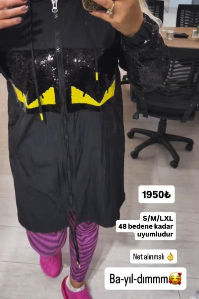 KOLLAR PUL PAYET TASARIM TRENÇ Siyah