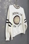 KOLLAR ŞERİT DETAY BROOKLYN NEW YORK SWEAT  Beyaz