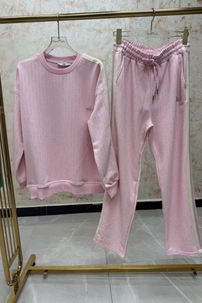 LO YAZILI FULL TAŞLI ŞARDONSUZ İKİLİ TAKIM  Pembe