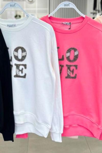 Love Beyaz Sweatshirt Siyah