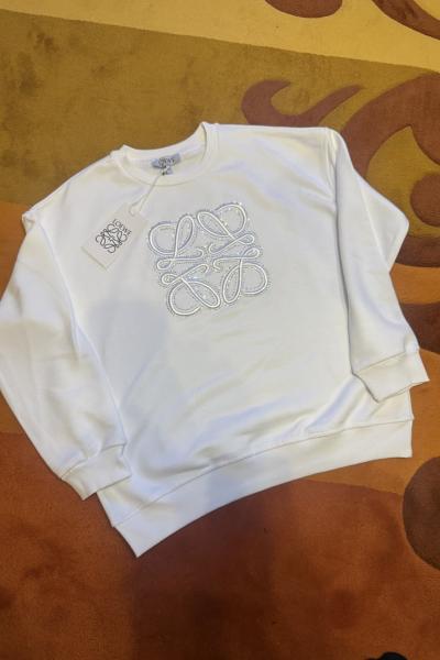 Love İşlemeli Sweat Beyaz