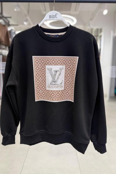 LV TAŞLI ŞARDONSUZ SWEAT 65 CM  Siyah