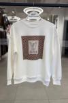 LV TAŞLI ŞARDONSUZ SWEAT 65 CM  Beyaz