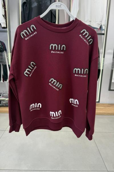 MI MUSE ÇOKLU YAZILI ŞARDONSUZ SWEAT 65 CM BOY Bordo