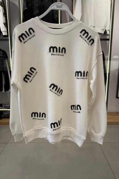 MI MUSE ÇOKLU YAZILI ŞARDONSUZ SWEAT 65 CM BOY Beyaz