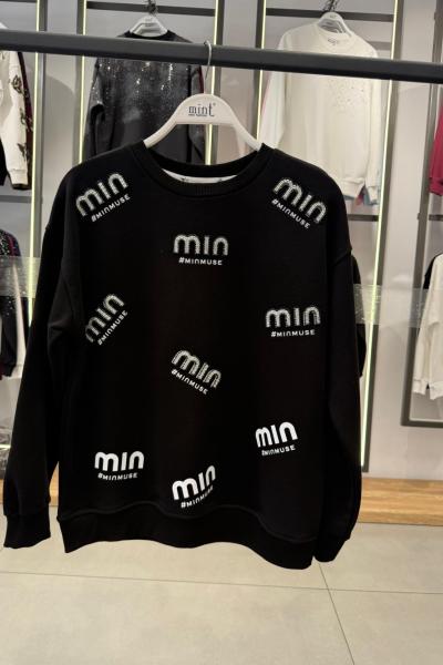 MI MUSE ÇOKLU YAZILI ŞARDONSUZ SWEAT 65 CM BOY Siyah