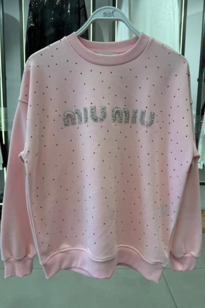 MI ÖN FUL TAŞLI ŞARDONSUZ SWEAT 65 CM Pembe