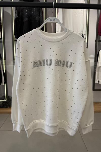 MI ÖN FUL TAŞLI ŞARDONSUZ SWEAT 65 CM Beyaz