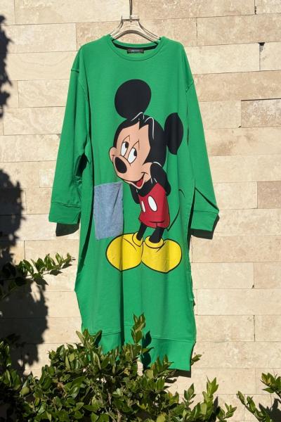 MİKİLİ TASARIM ELBİSE  Koyu Yeşil