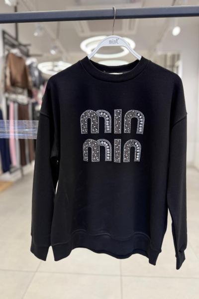 MİN YAZILI ŞARDONSUZ SWEAT 65 CM  Siyah