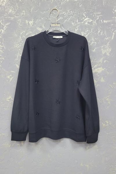 MODAL KUMAŞ YILDIZ DETAYLI SWEAT Siyah