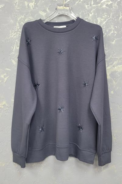MODAL KUMAŞ YILDIZ DETAYLI SWEAT Antrasit