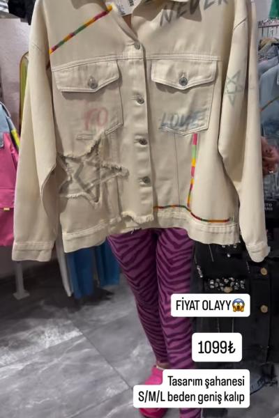 NEVER YAZILI TASARIM KOT CEKET Krem