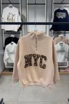 NYC yazılı üç iplik içi şardonlu Sweatshirt Bej
