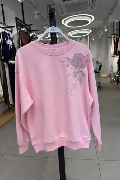 OMUZ GÜL DETAY ŞARDONSUZ SWEAT 65 CM BOY  Pembe