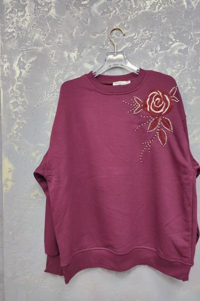 OMUZ GÜL DETAY ŞARDONSUZ SWEAT 65 CM BOY  Bordo