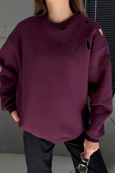 OMUZ KOL DELİK DETAY SWEAT  Mor