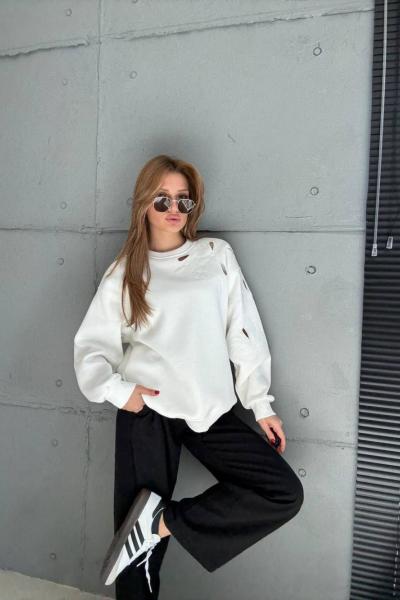 OMUZ KOL DELİK DETAY SWEAT  Beyaz