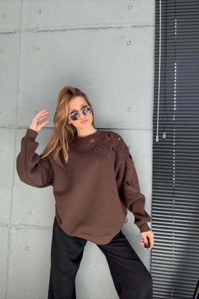 OMUZ KOL DELİK DETAY SWEAT  Acı Kahve