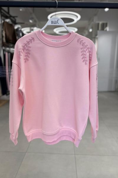OMUZ KOLLAR ÇİÇEK DETAY ŞARDONSUZ SWEAT 65 CM  Pembe