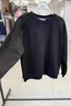 OMUZ KOLLAR ÇİÇEK DETAY ŞARDONSUZ SWEAT 65 CM  Siyah