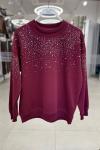 OMUZ KOLLAR FUL TAŞLI ŞARDONSUZ SWEAT 65 CM  Bordo