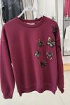 OMUZ VE KOL KELEBEK DETAY ŞARDONSUZ SWEAT 65 CM  Bordo