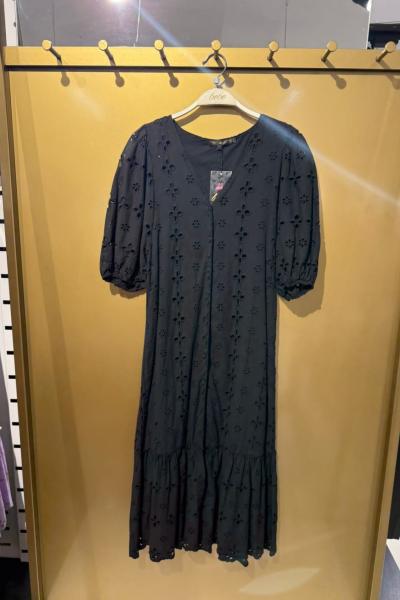 ÖNÜ FUL DÜĞMELİ VİSTON ELBİSE Siyah