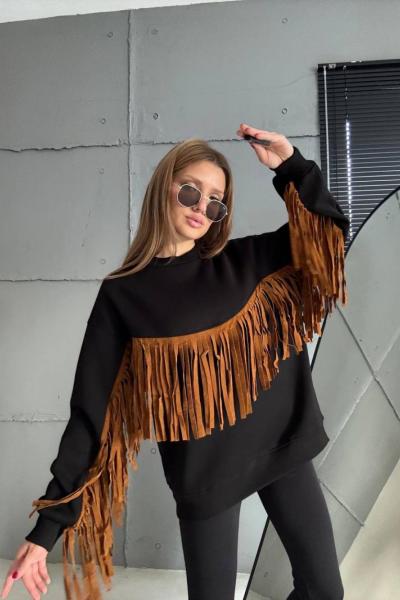 ÖNÜ PÜSKÜLLÜ SWEAT  Siyah