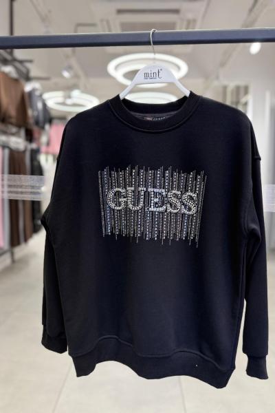 ORTADA GES YAZILI TAŞLI ŞARDONSUZ SWEAT  Siyah